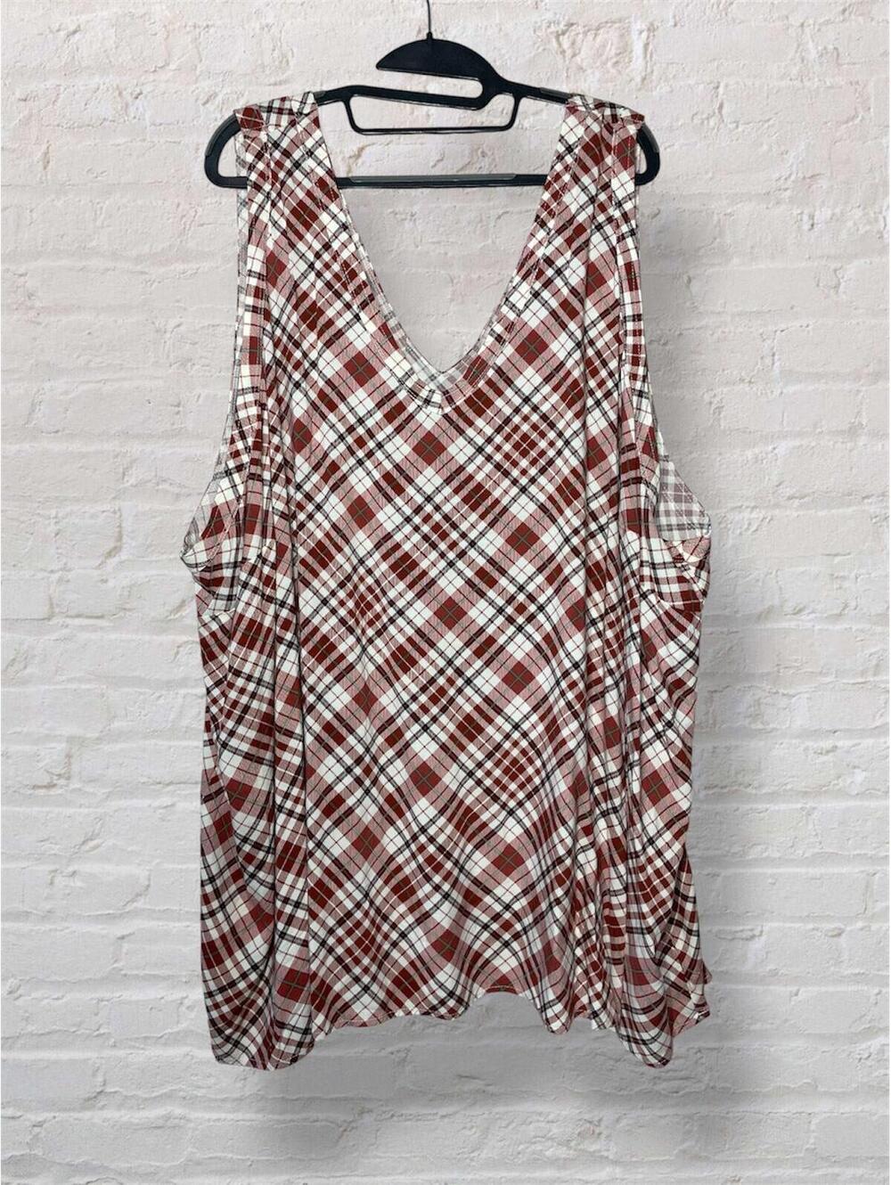 Torrid Challis V-Neck Tank Ocean Sunset Plaid 6X Preppy NWT